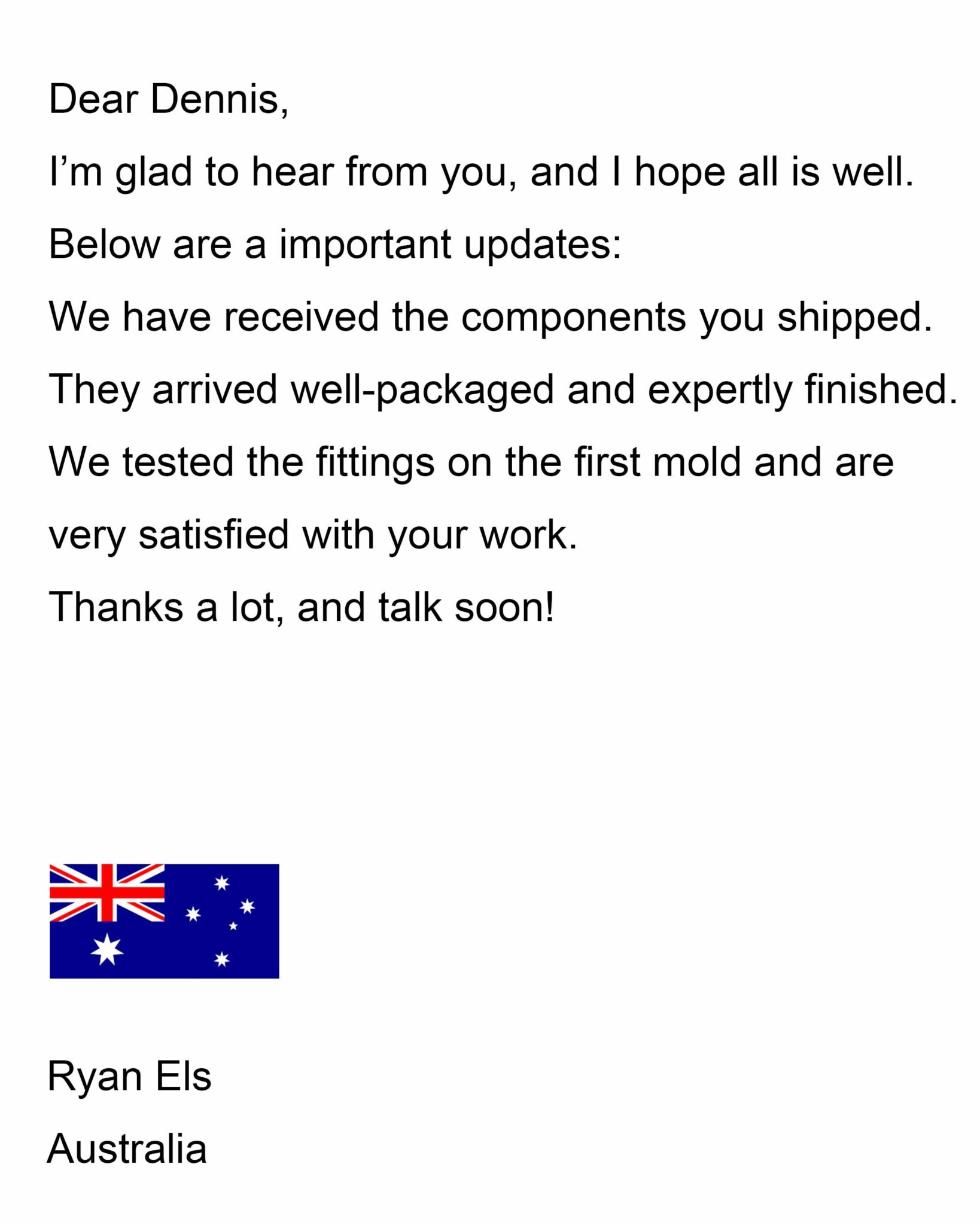 Customer feedback on Arktech custom manufacturing services