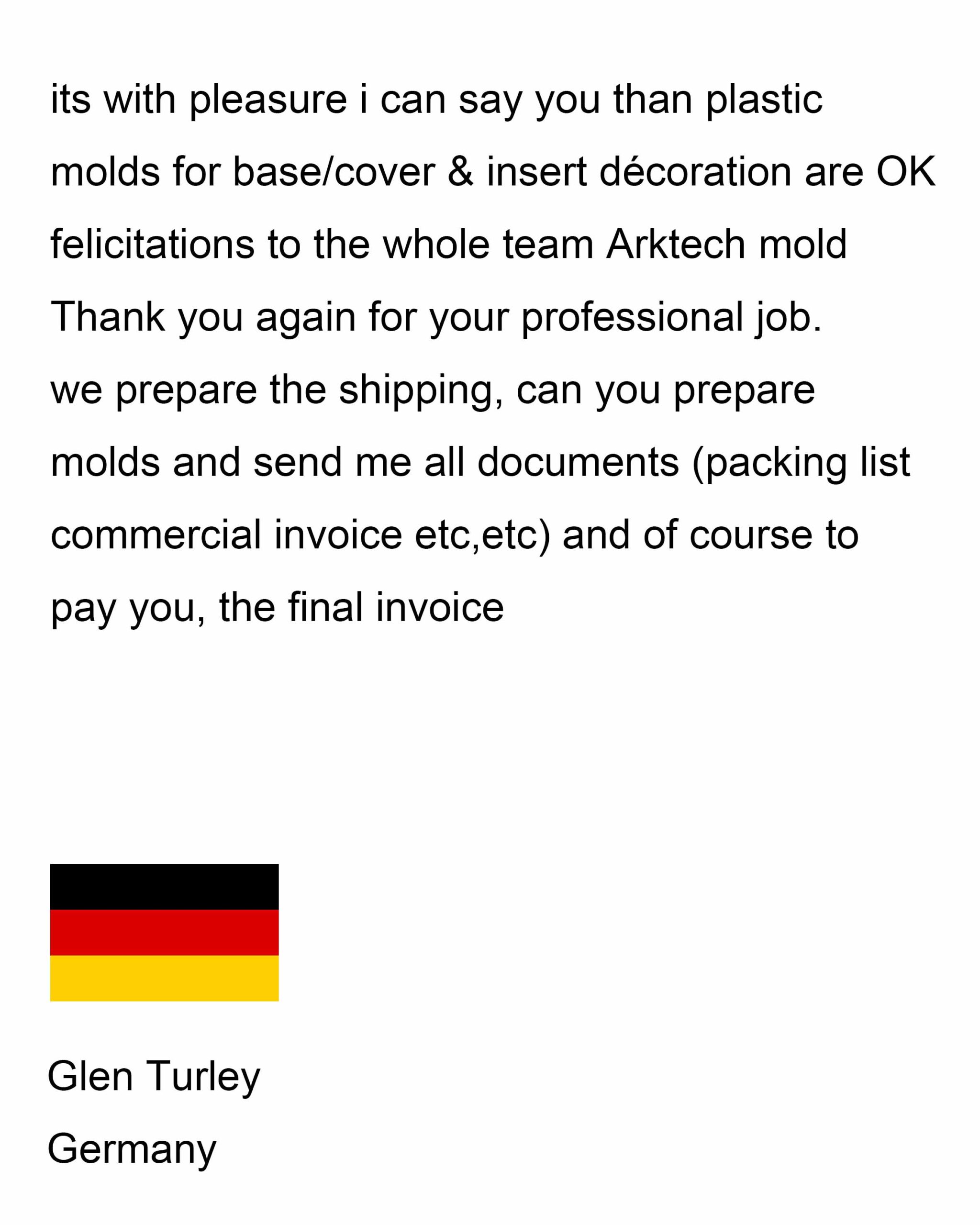 Customer feedback on Arktech custom manufacturing services